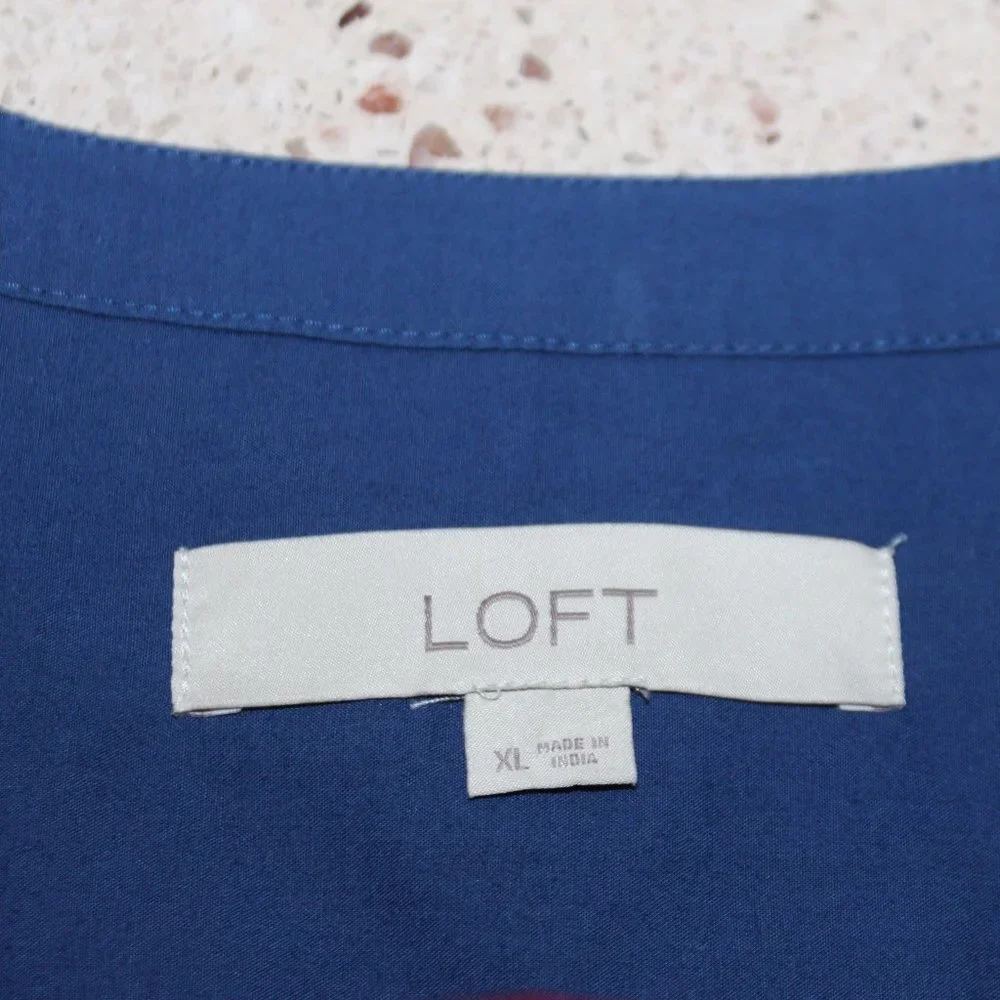 Loft Dark Navy Boho Puff Long Sleeve Top